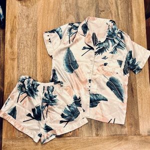 Palm Leaf Print Sleepwear Two Piece Pajama Set